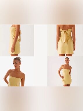 Peppermayo Yulina Strapless Mini Dress w/Bow Butter Honey Yellow XS S 6